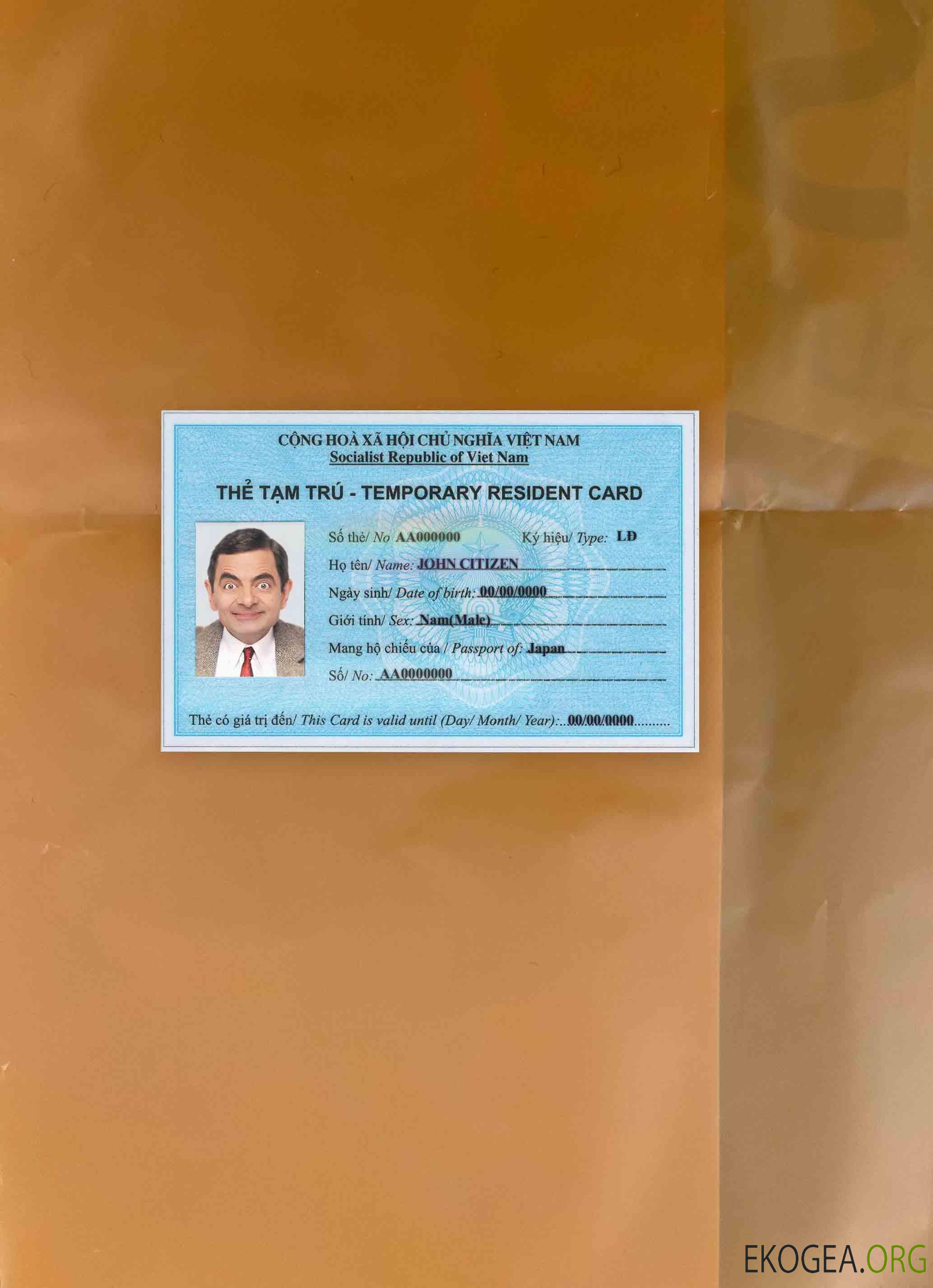 Photolook de la carte de séjour au Vietnam AVANT